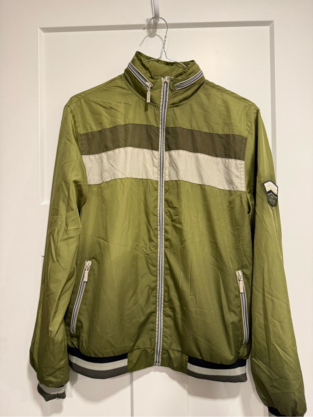 Vintage Mossimo Colorblock Windbreaker Jacket Men’s Small Olive Green & Cream Y2